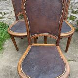 6 Louis XVI style chairs in solid beech and Cordoba leather, 1900