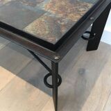 Rare coffee table in steel and wrought iron with a top made of lava stones