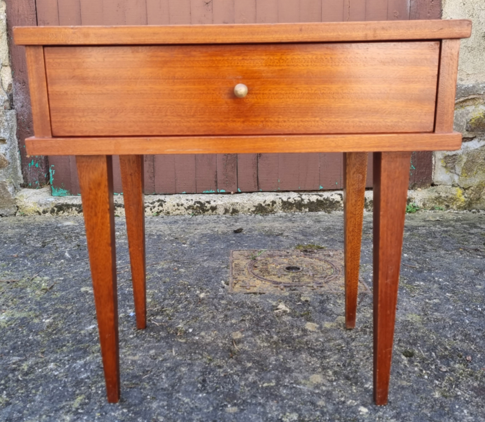 Wooden nightstand, with golden reflection, vintage, 50s.