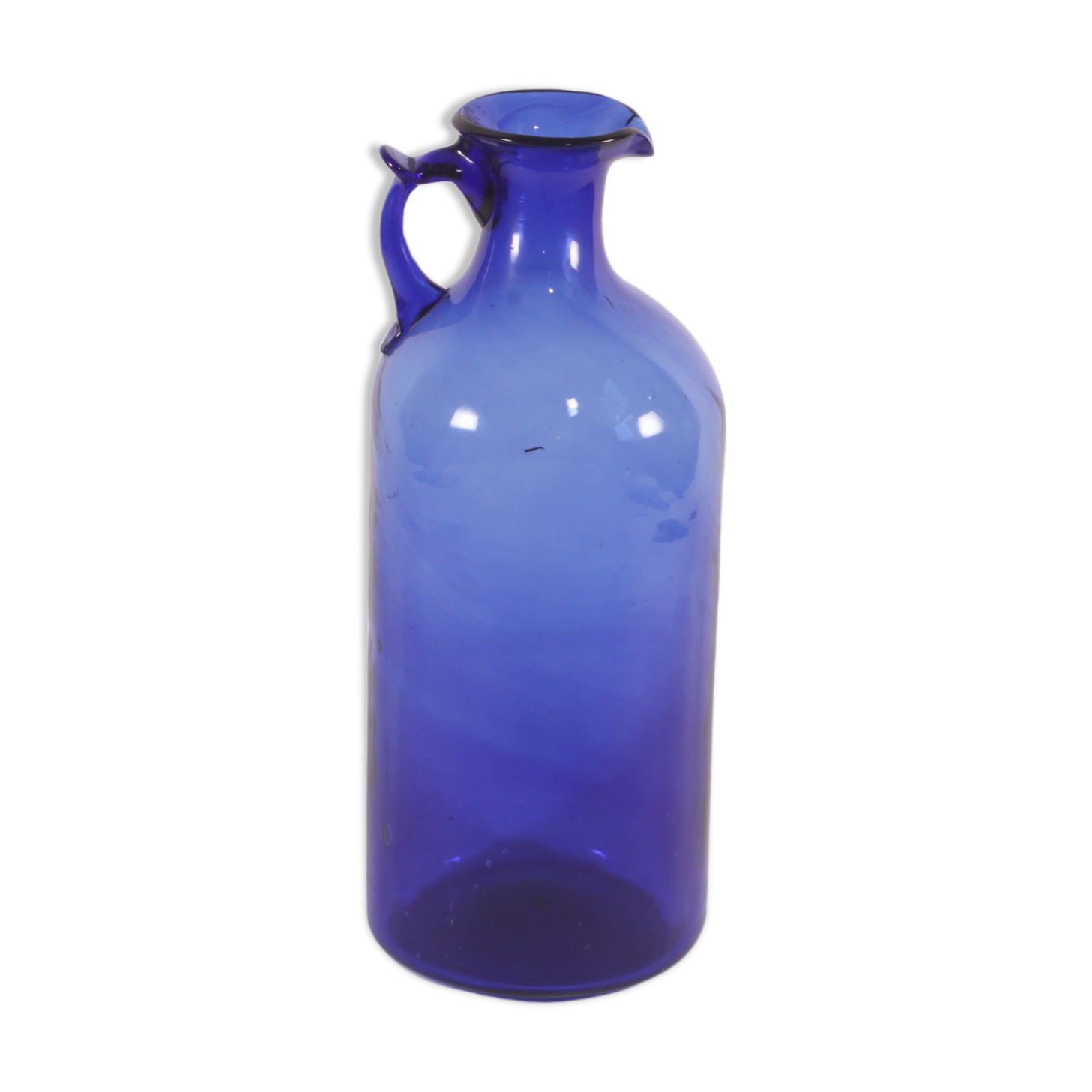 Antique handblown cobalt blue pitcher bottle, ca 1900.