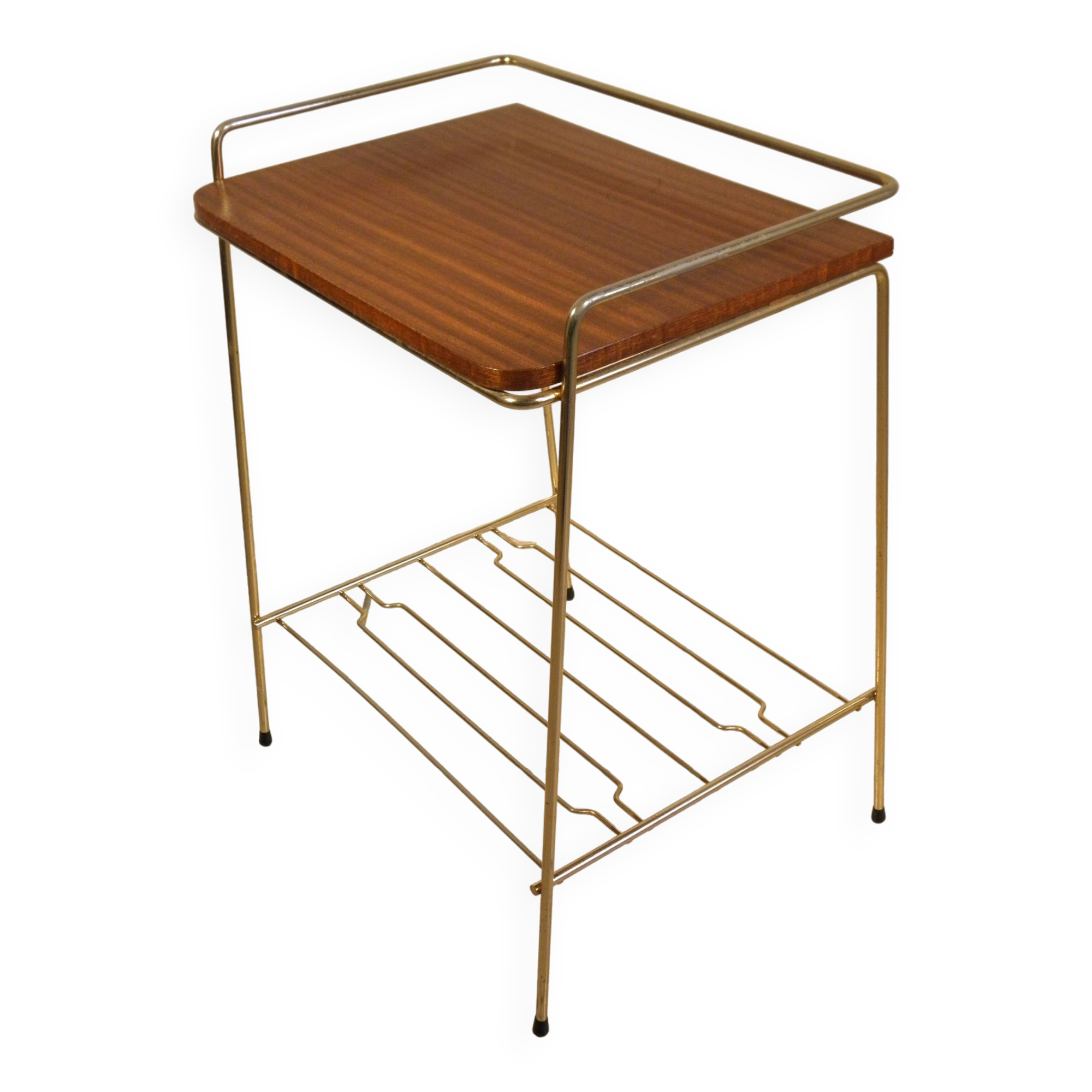 Side table - wooden and gold metal magazine rack