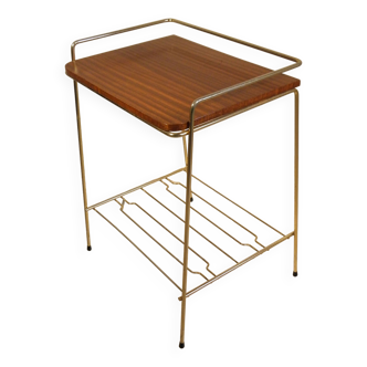 Side table - wooden and gold metal magazine rack