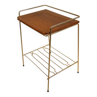 End table - wood and gold metal magazine holder