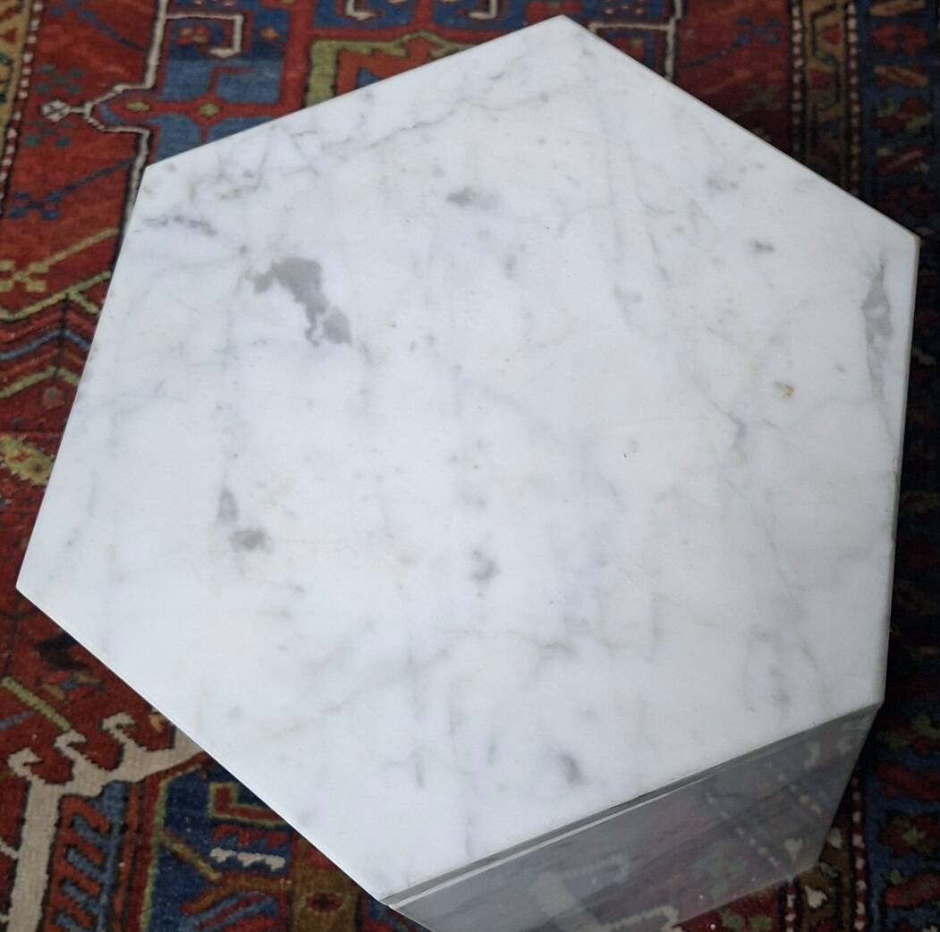 Italian hexagonal Carrara marble monolith side table / pedestal