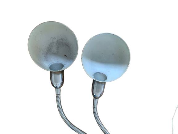 Pair of vintage chrome metal desk lamps with adjustable goosenecks.