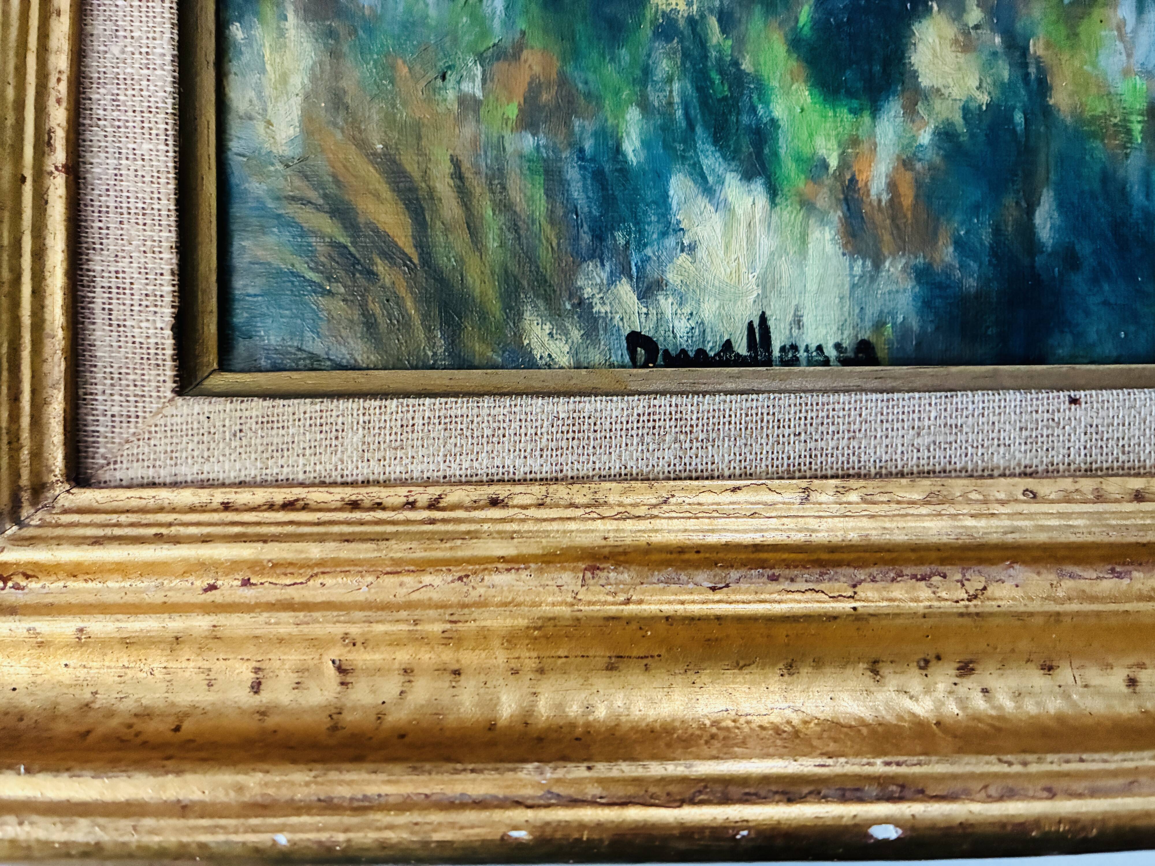 Tableau très ancien sous bois au coucher de soleil