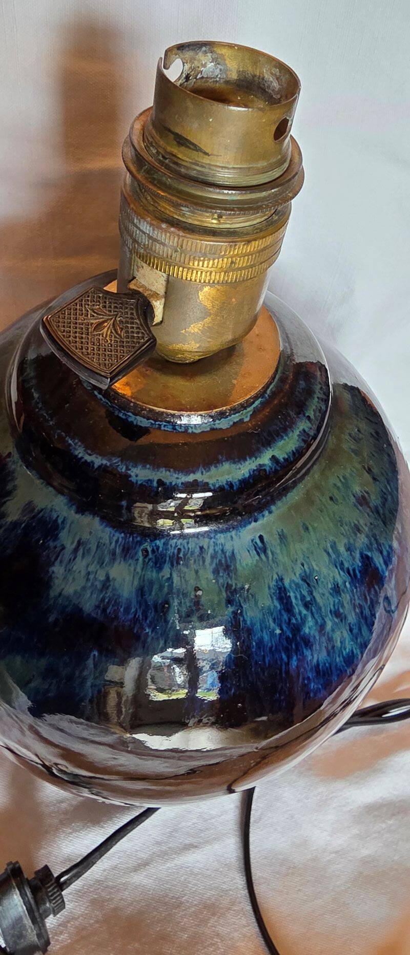 Large Vintage Lamp Base in Glazed Terracotta