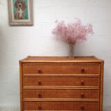 Commode  bambou et cannage rotin