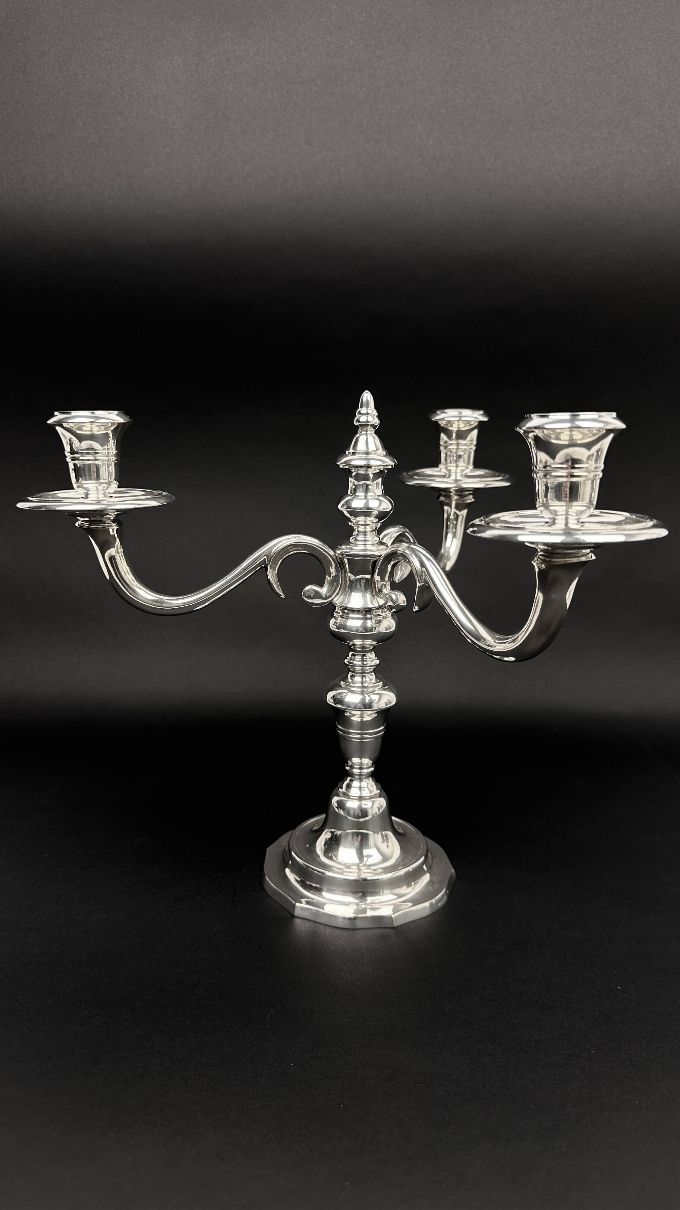 Pair of chrysalia silver metal 3-light candlestick holders