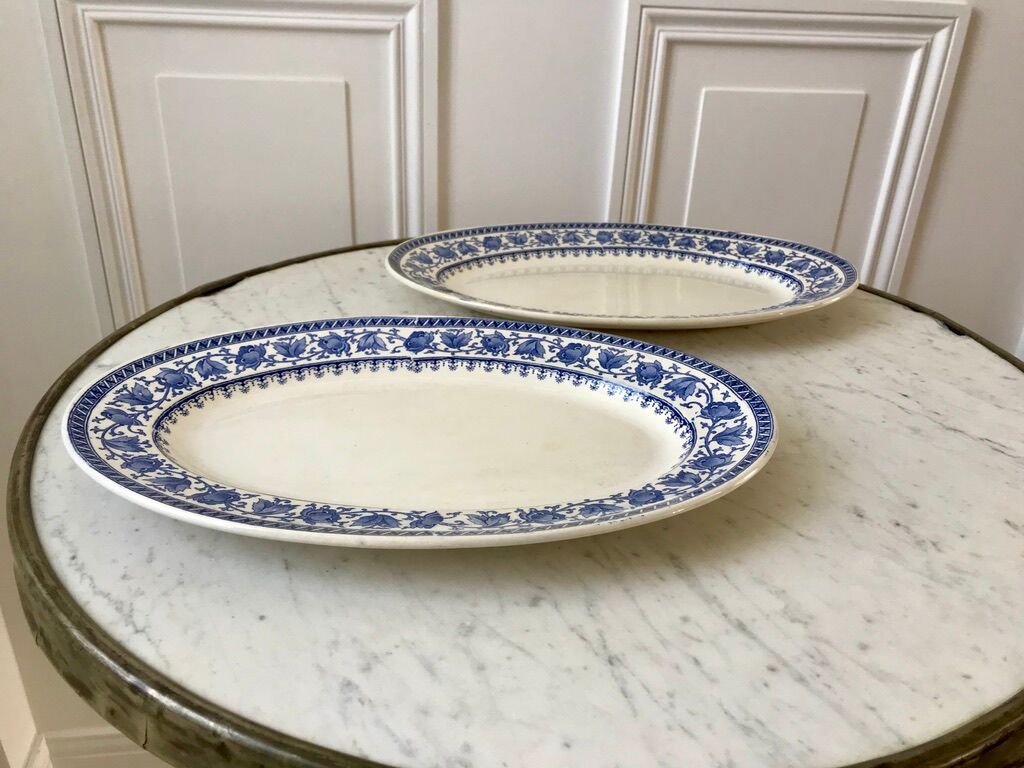 Duo of oval flat terre de fer u&c sarreguemines model "syrah" late nineteenth