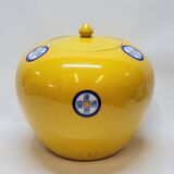 Pot couvert chinois vintage jaune et tampons bleus original pop