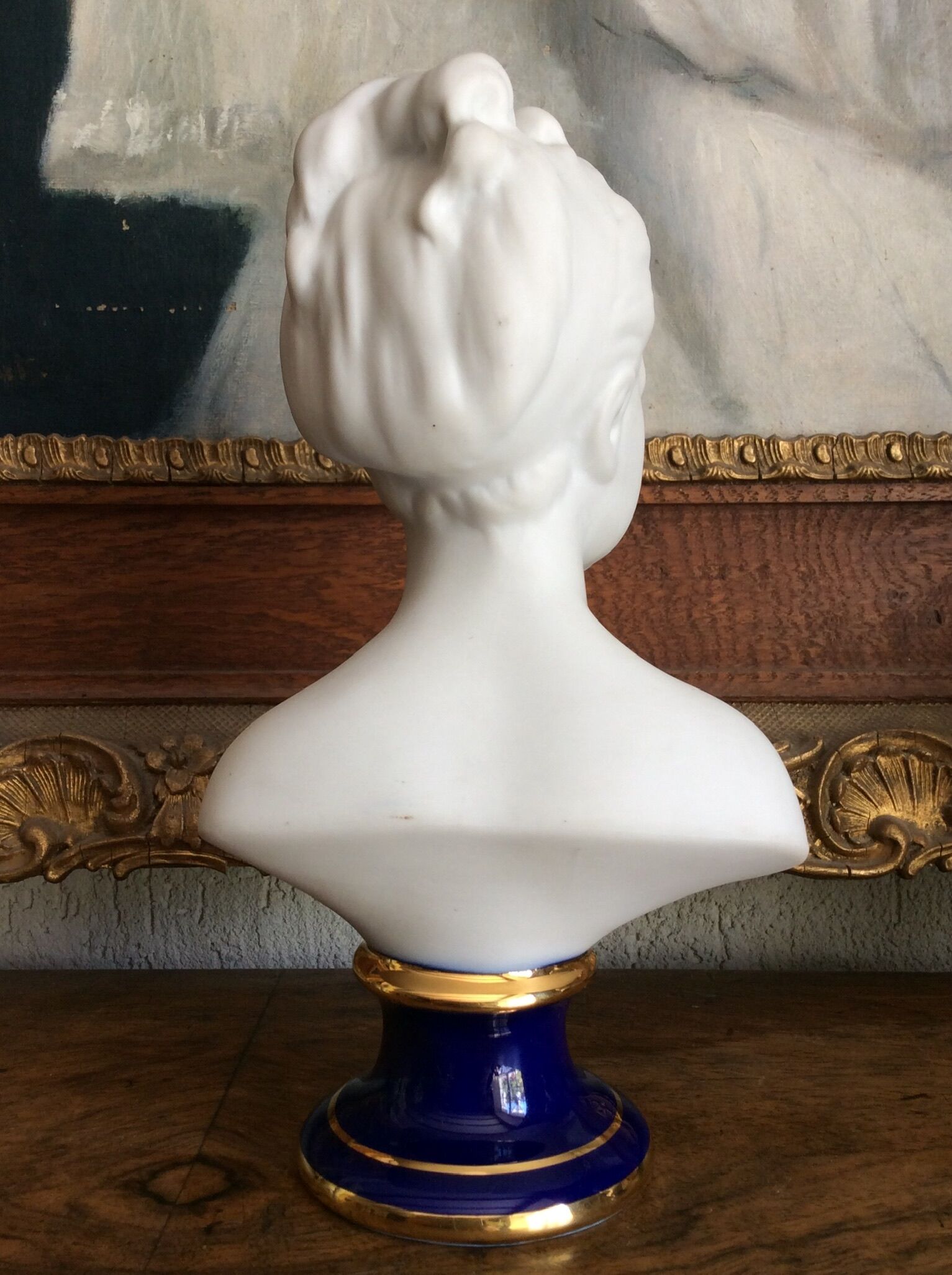Bust with blue enamelled base