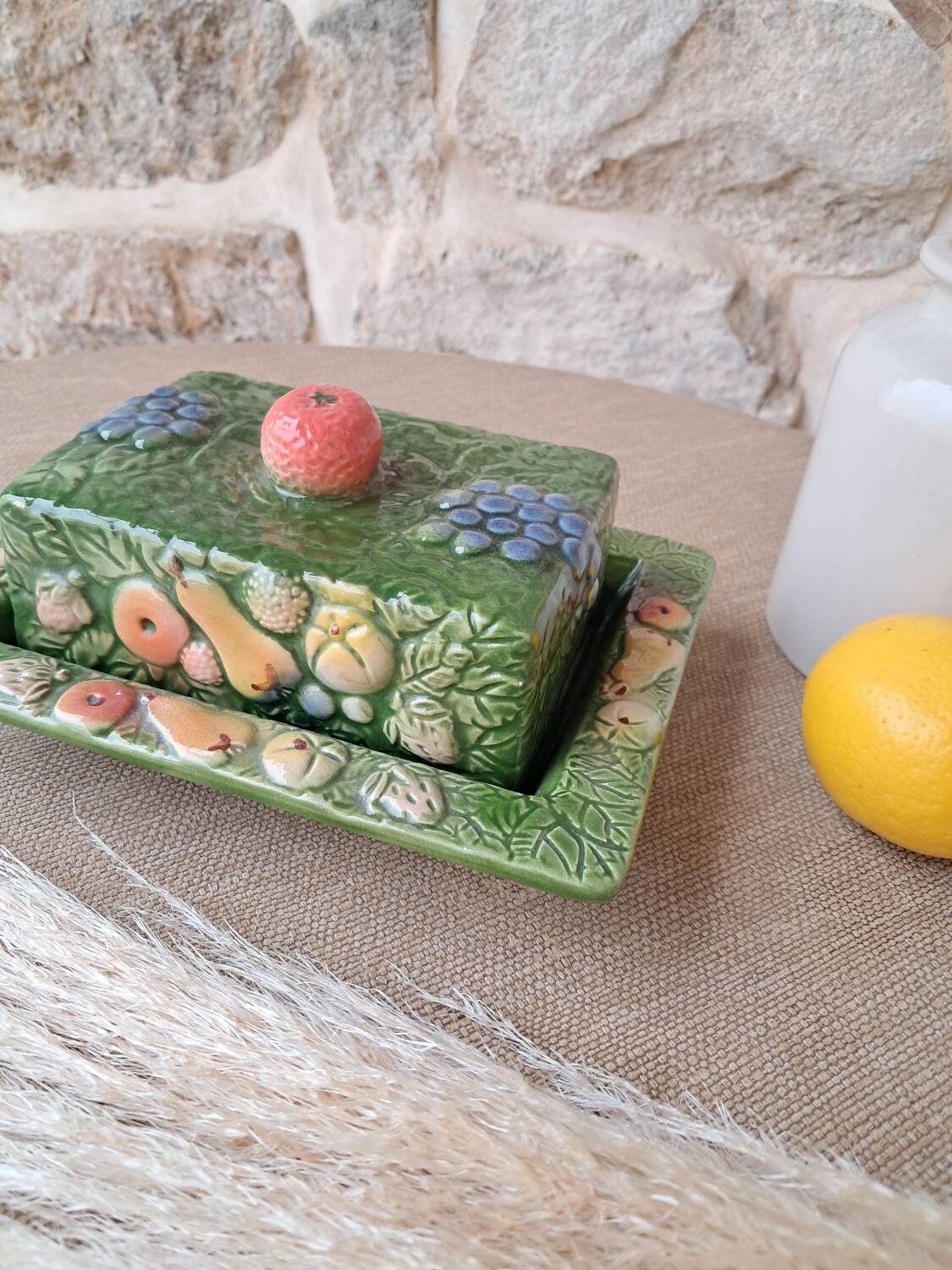 Antique butter dish in slip