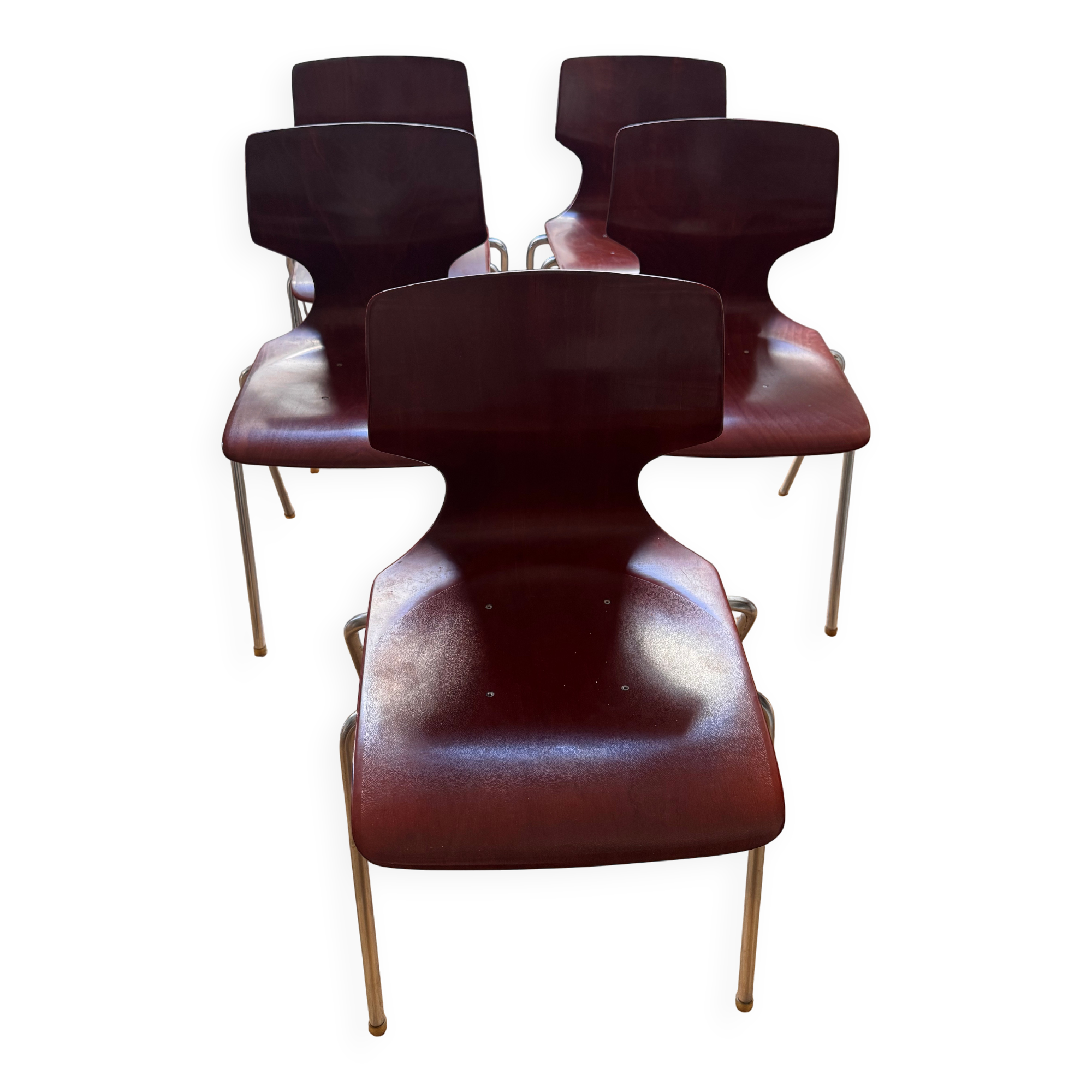 5 Flötotto Pagwood chairs, German design 1970
