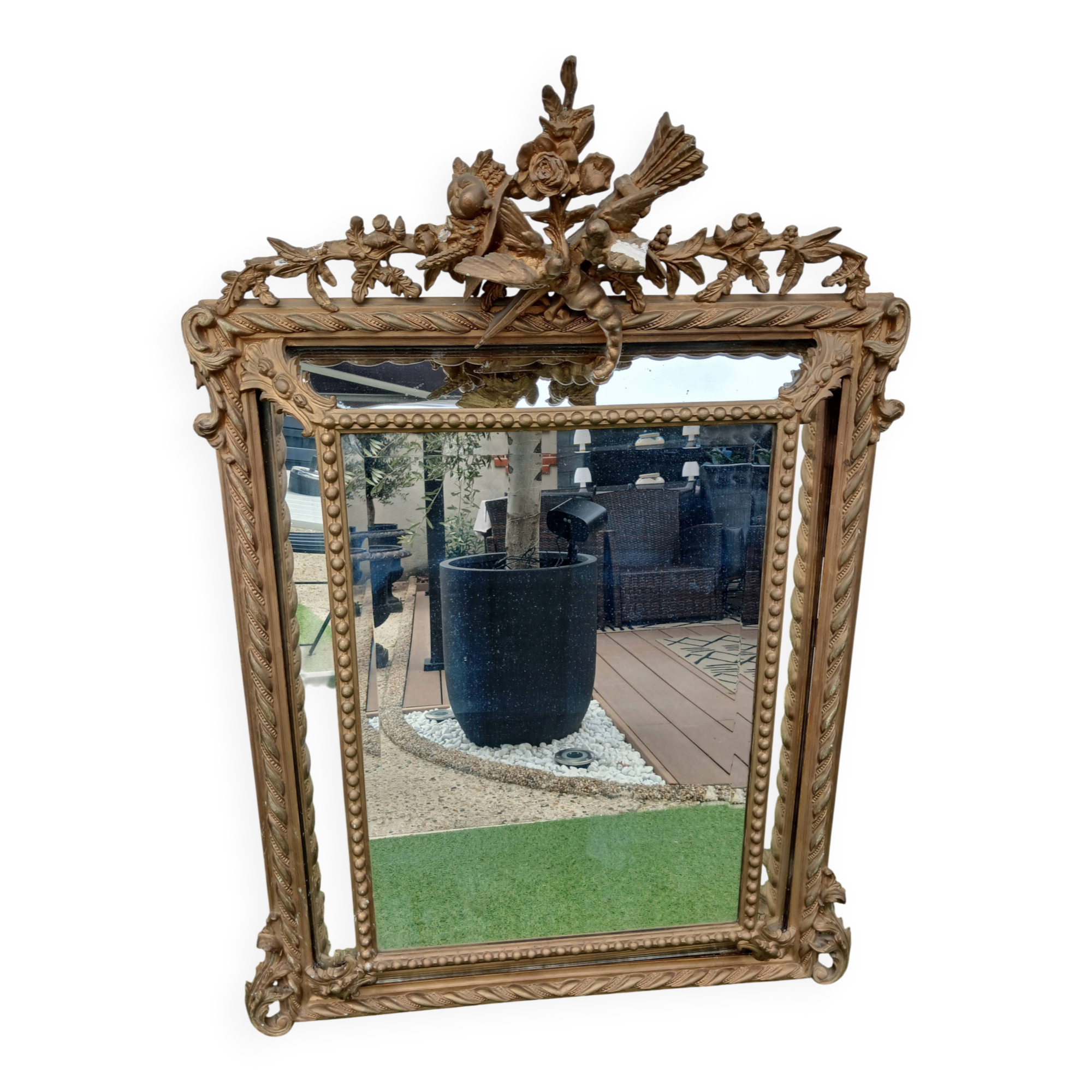 Antique golden mirror with parcloses napoleon iii