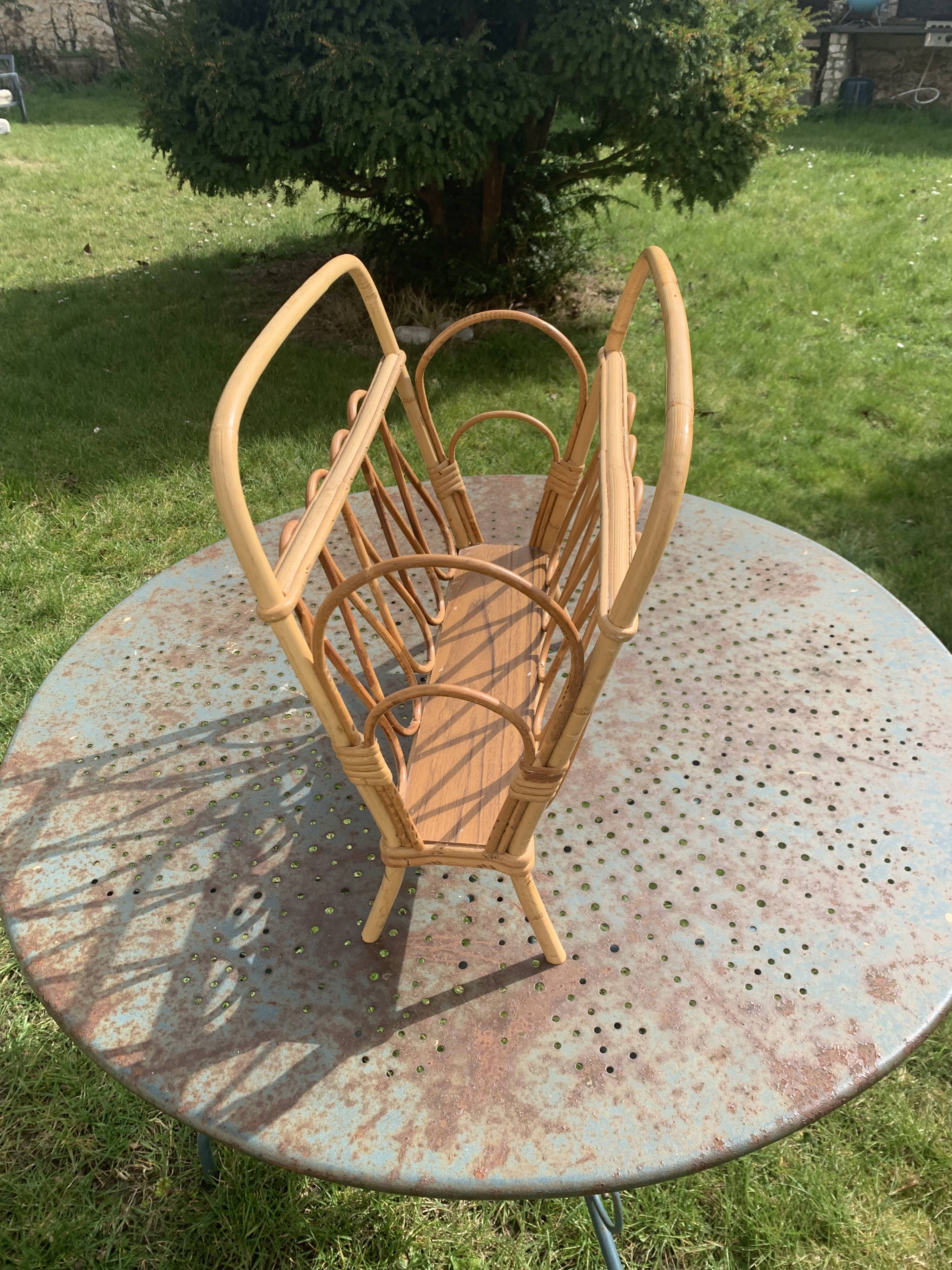 Vintage bamboo and rattan magazine holder 1960