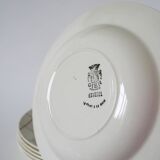 Set of 6 soup plates with flowers and tiles Gien model "Esterel", 1950