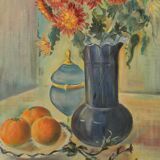 Huile sur toile nature morte. Bouquet de fleurs. Non signée.