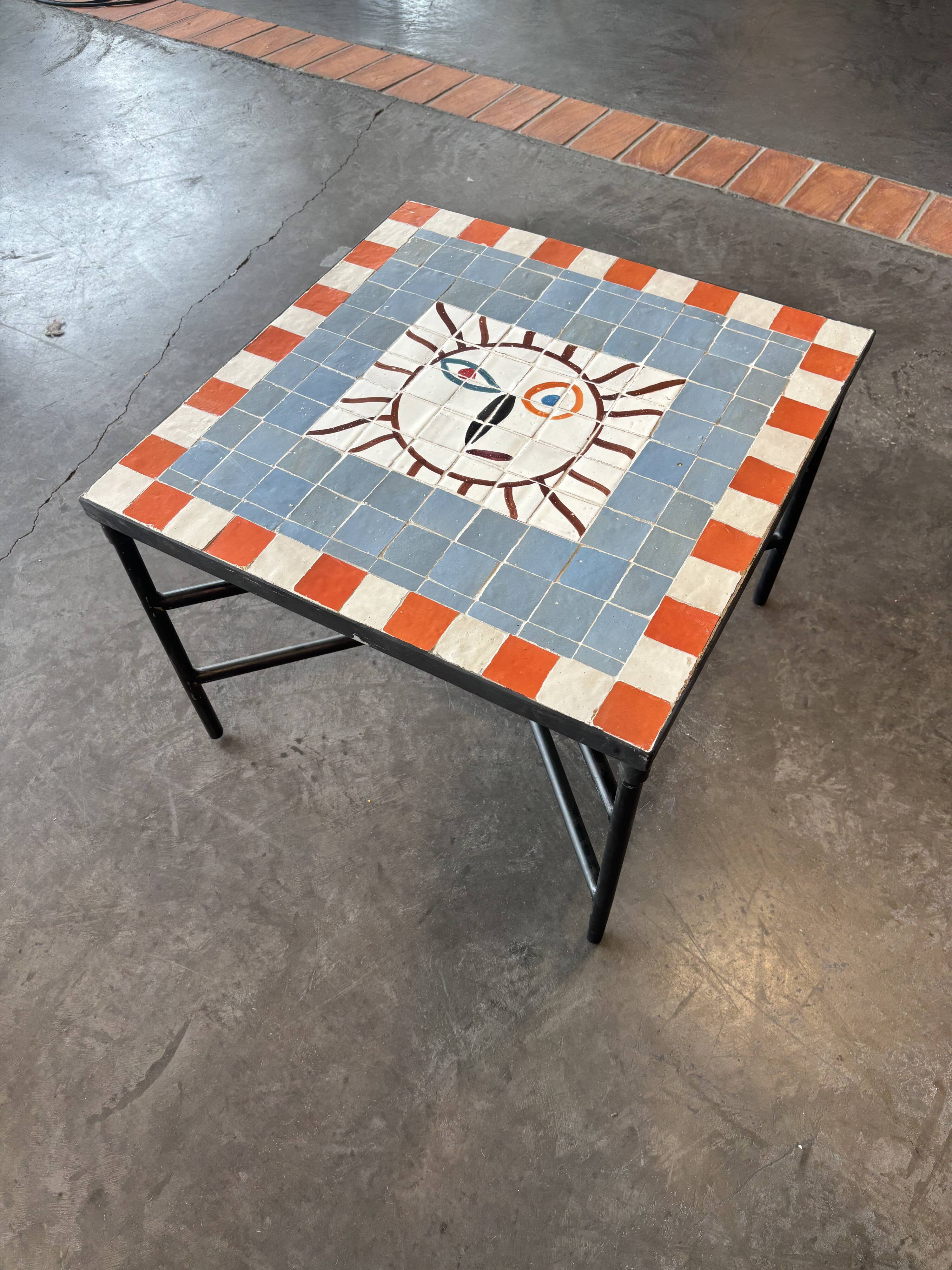 Handcrafted Moroccan coffee table in zellige – Hand-painted tiles
