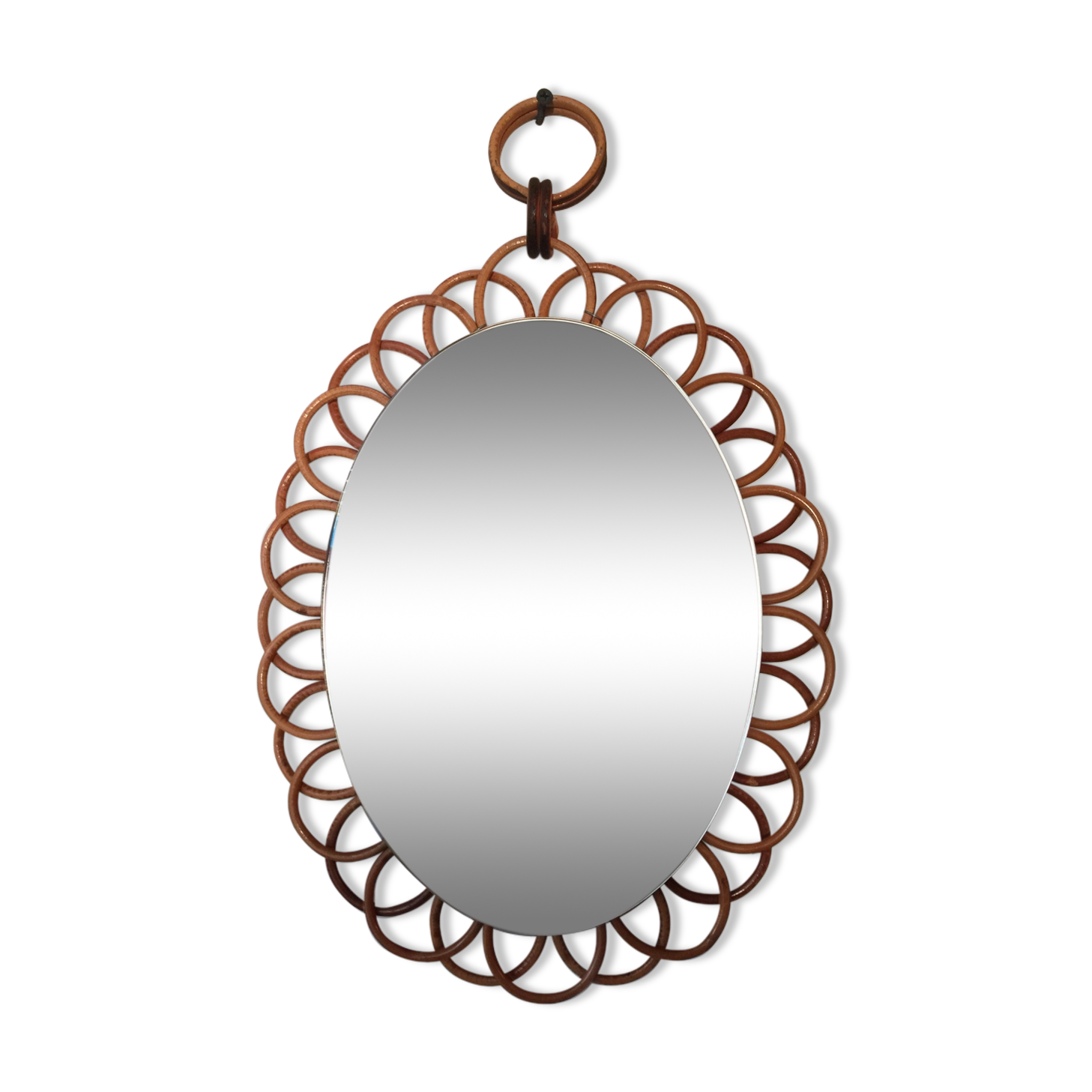 Mirror rattan oval vintage 27x35cm