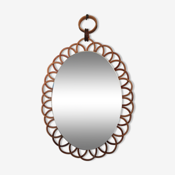 Miroir en rotin ovale vintage 27x35cm