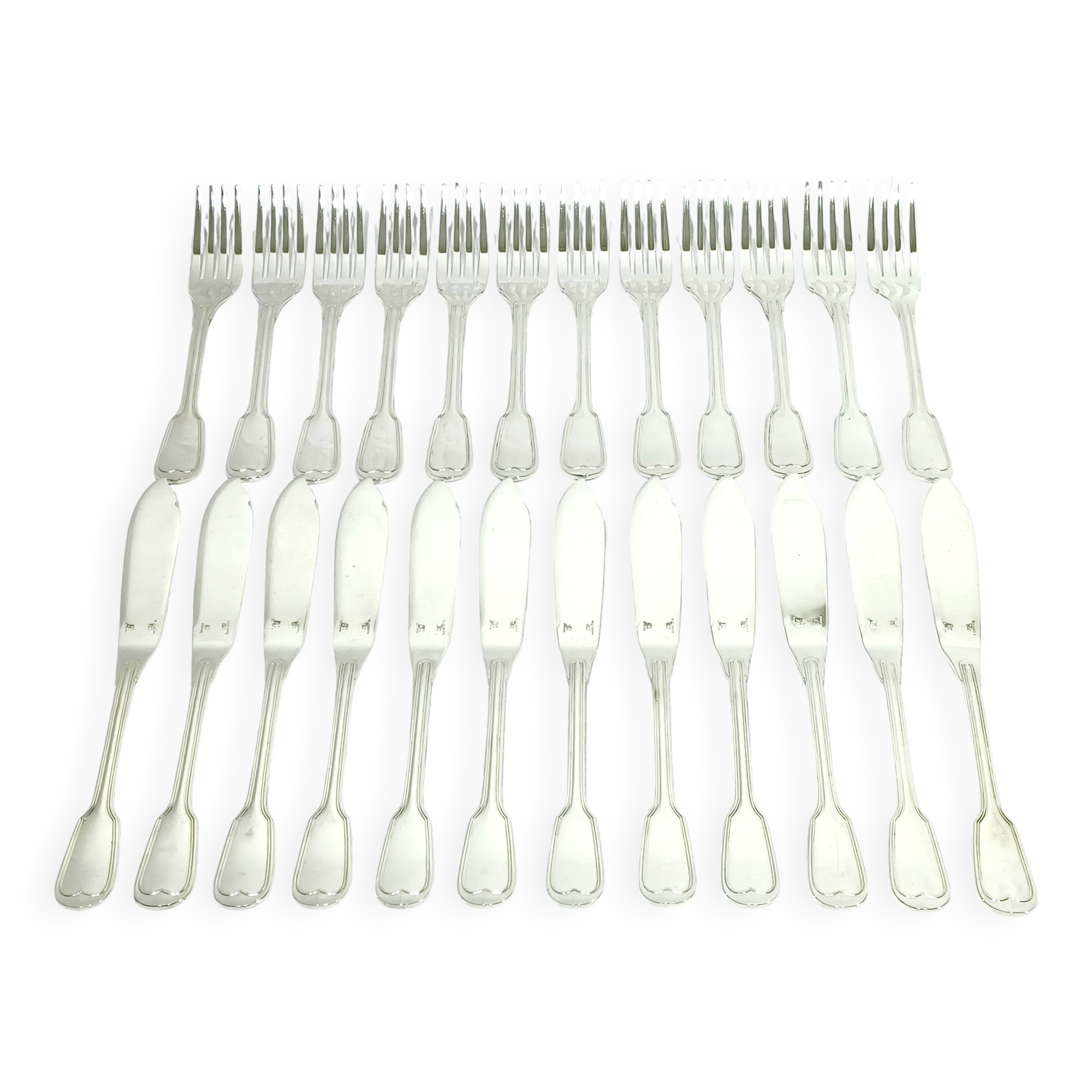 Christofle – 12-piece silver-plated fish cutlery set, Chinon model