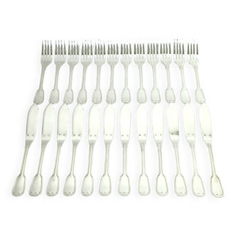 Christofle – 12-piece silver-plated fish cutlery set, Chinon model