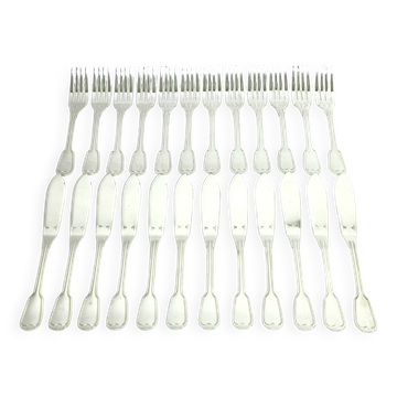 Christofle – 12-piece silver-plated fish cutlery set, Chinon model