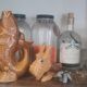 Carafe and glasses "Fish" Amber Ceramic Vintage USSR era
