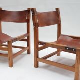 Pair of elm and leather heaters by Maison Regain, 1960s
