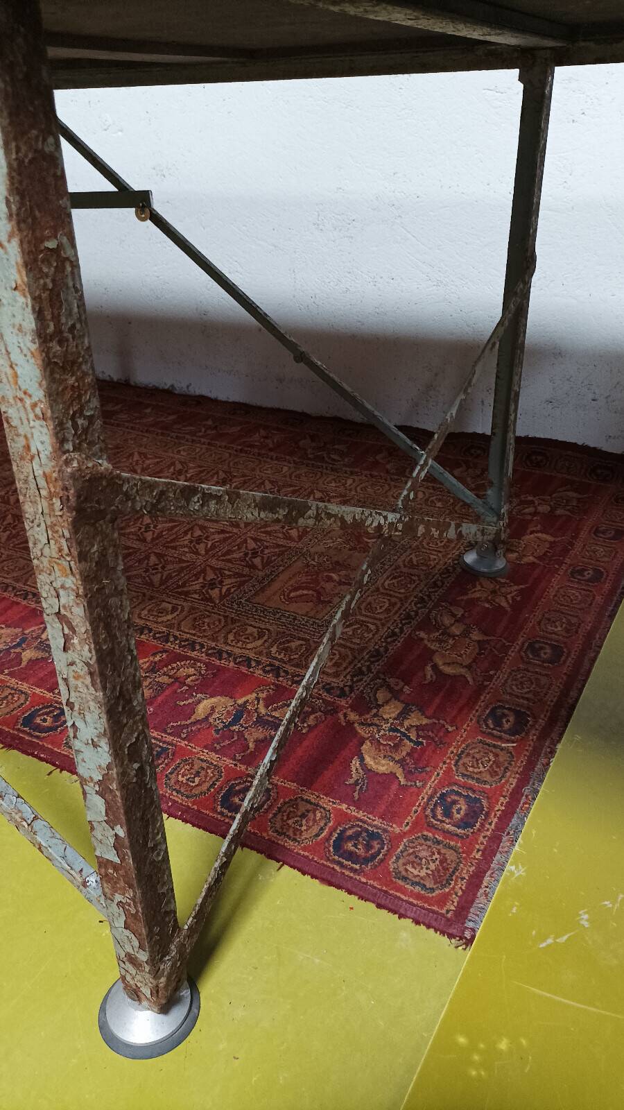 Large industrial table made of metal and beech.