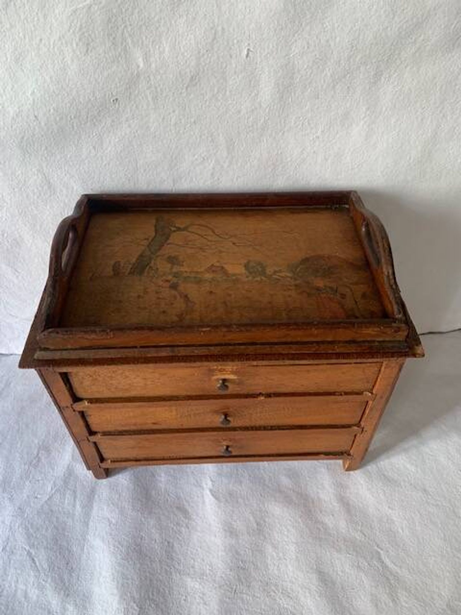 Small old wooden haberdashery chest of drawers, 3 drawers