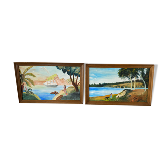 2 naïve paintings signed C. Monory