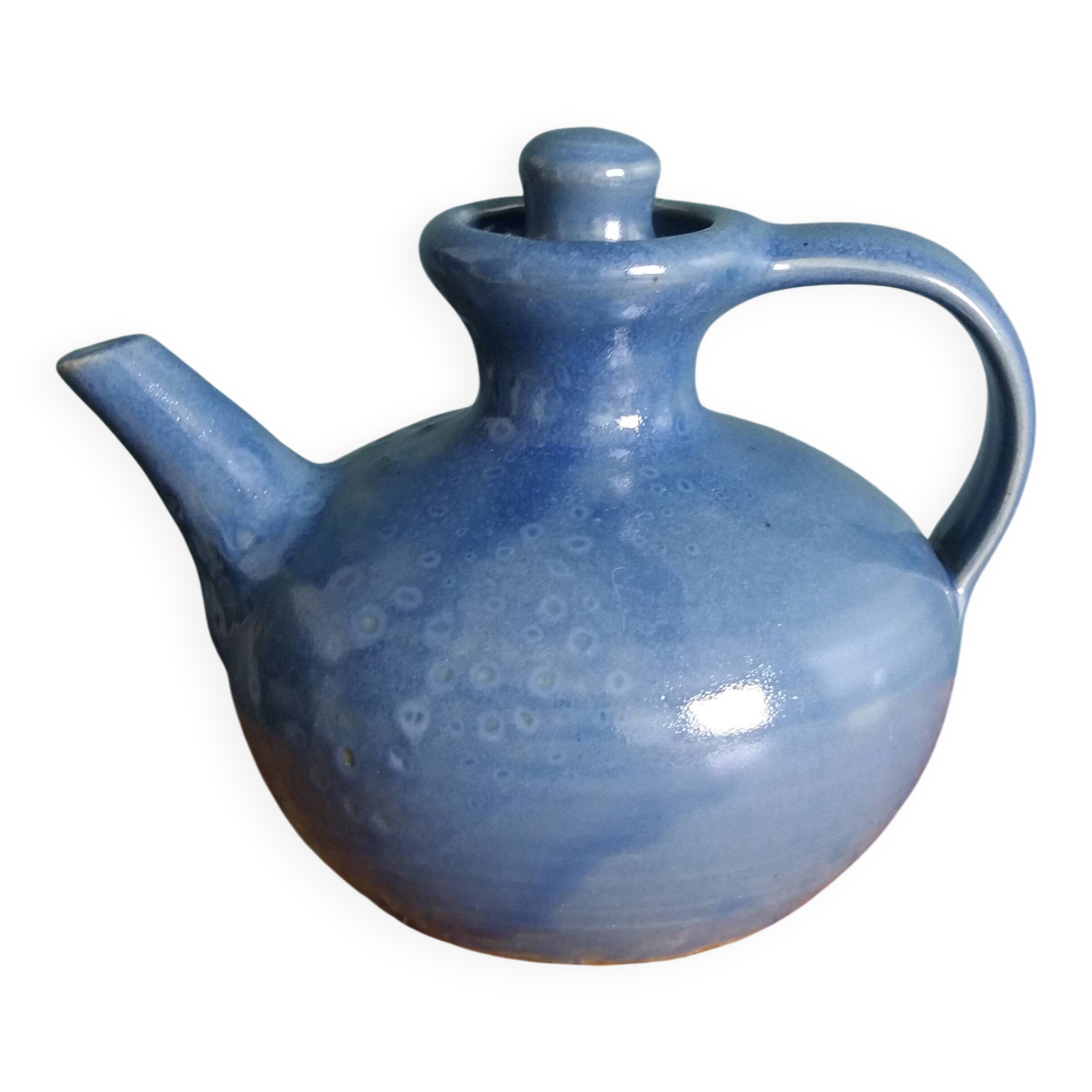 Blue glazed ceramic teapot signed