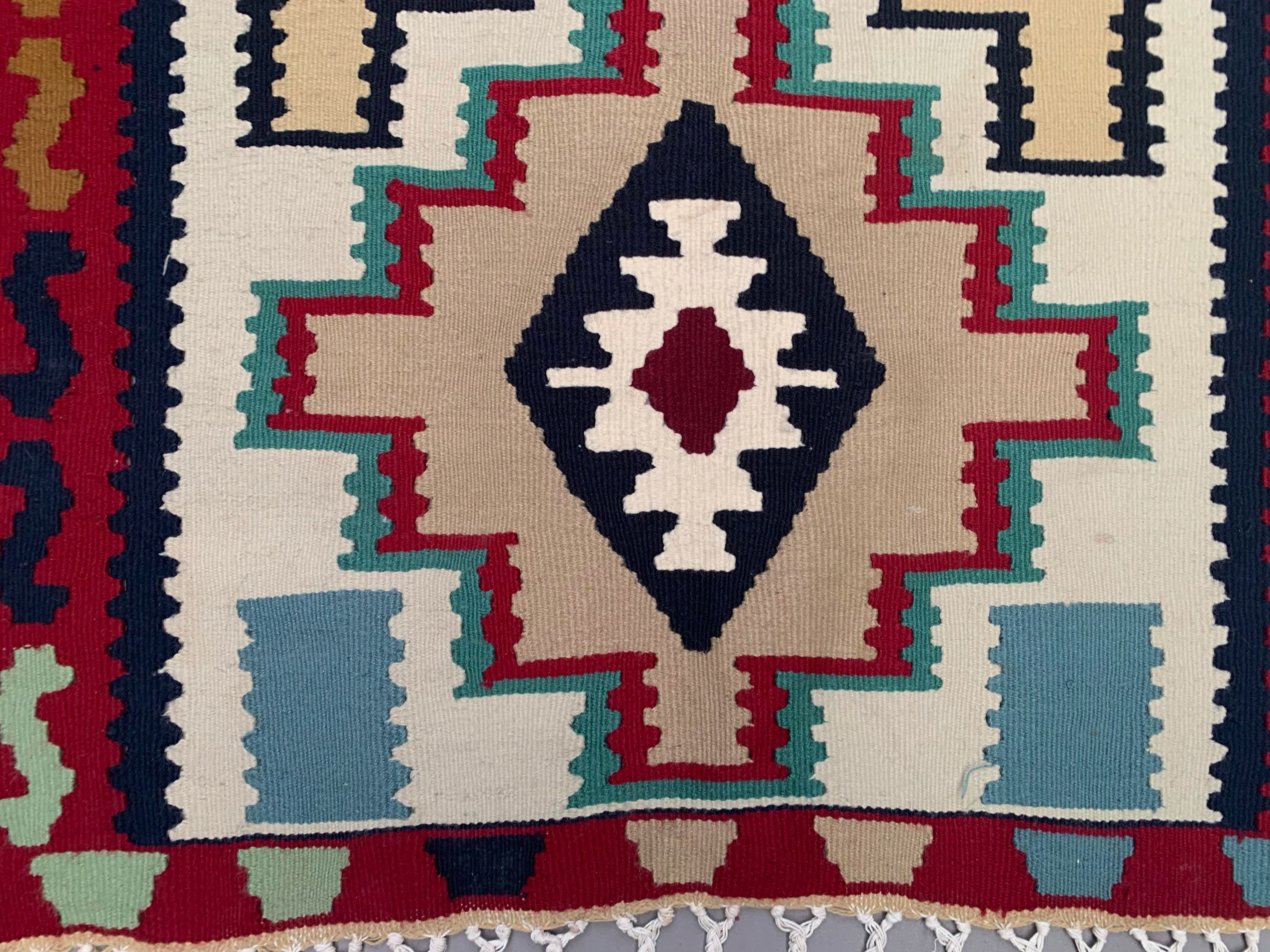 Vintage kilim 166x94 cm wool kelim rug red brown blue beige medium