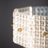 Vintage Embossed Glass Chandelier: 1970s Brass Pendant Lamp