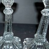 Set of 2 Egyptian-decorated candlesticks, Vallerysthal glassware, 1900
