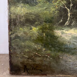 Mountain landscape stroll, oil on canvas signed Rollet.