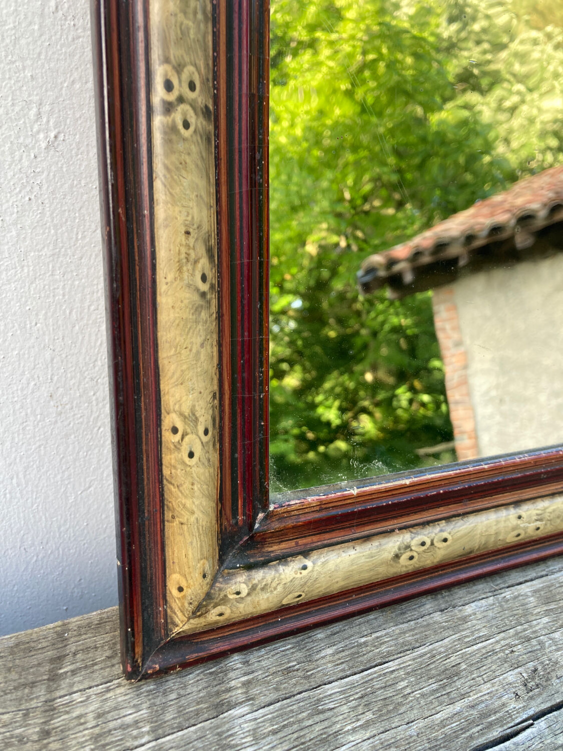 Mirror louis philippe old nineteenth in brown and beige wood