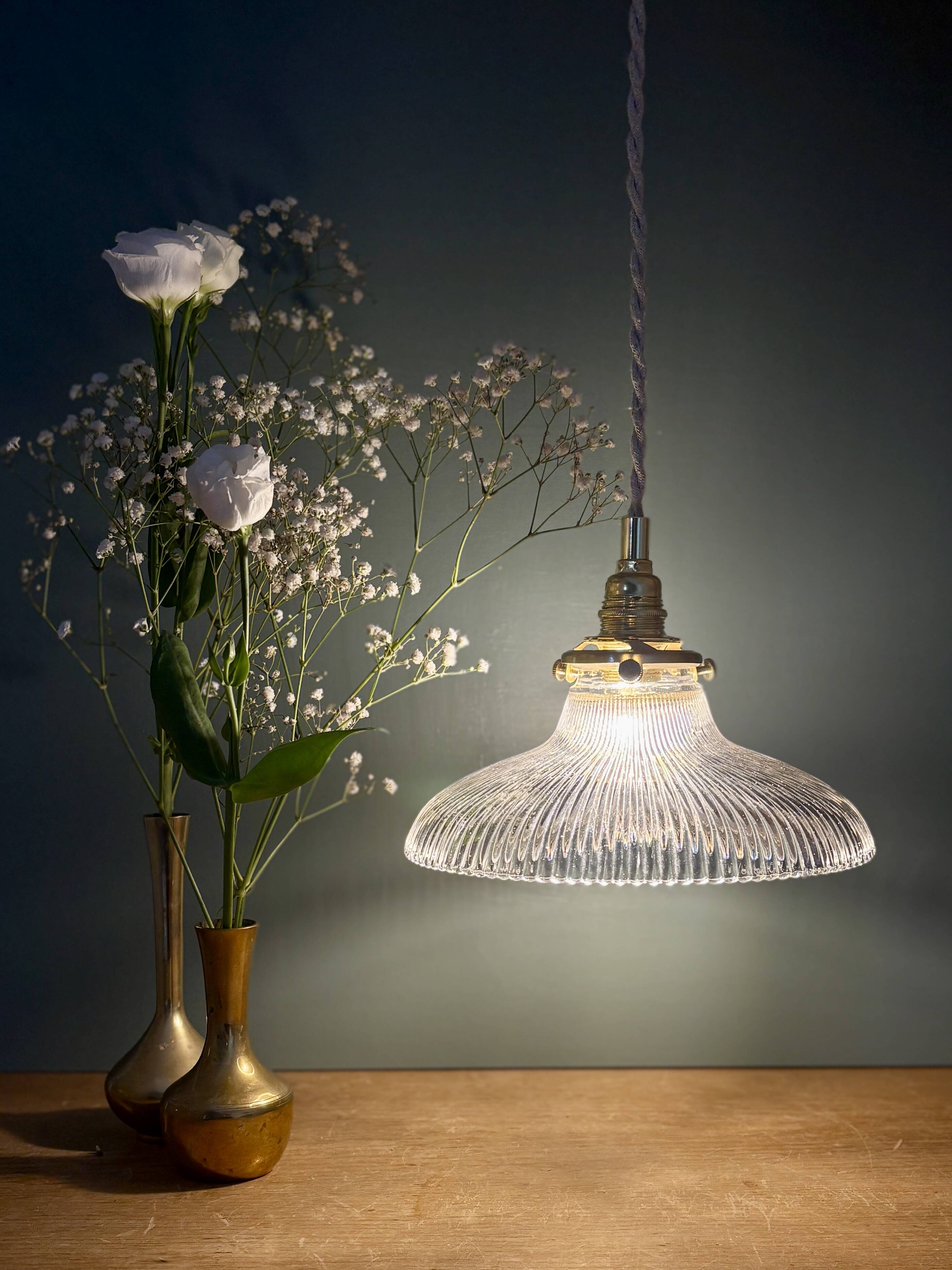 Vintage holophane glass lampshade pendant light