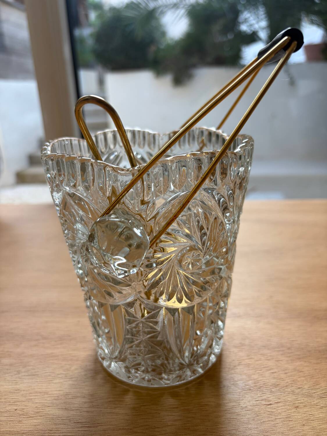 Vintage glass ice bucket and spoon