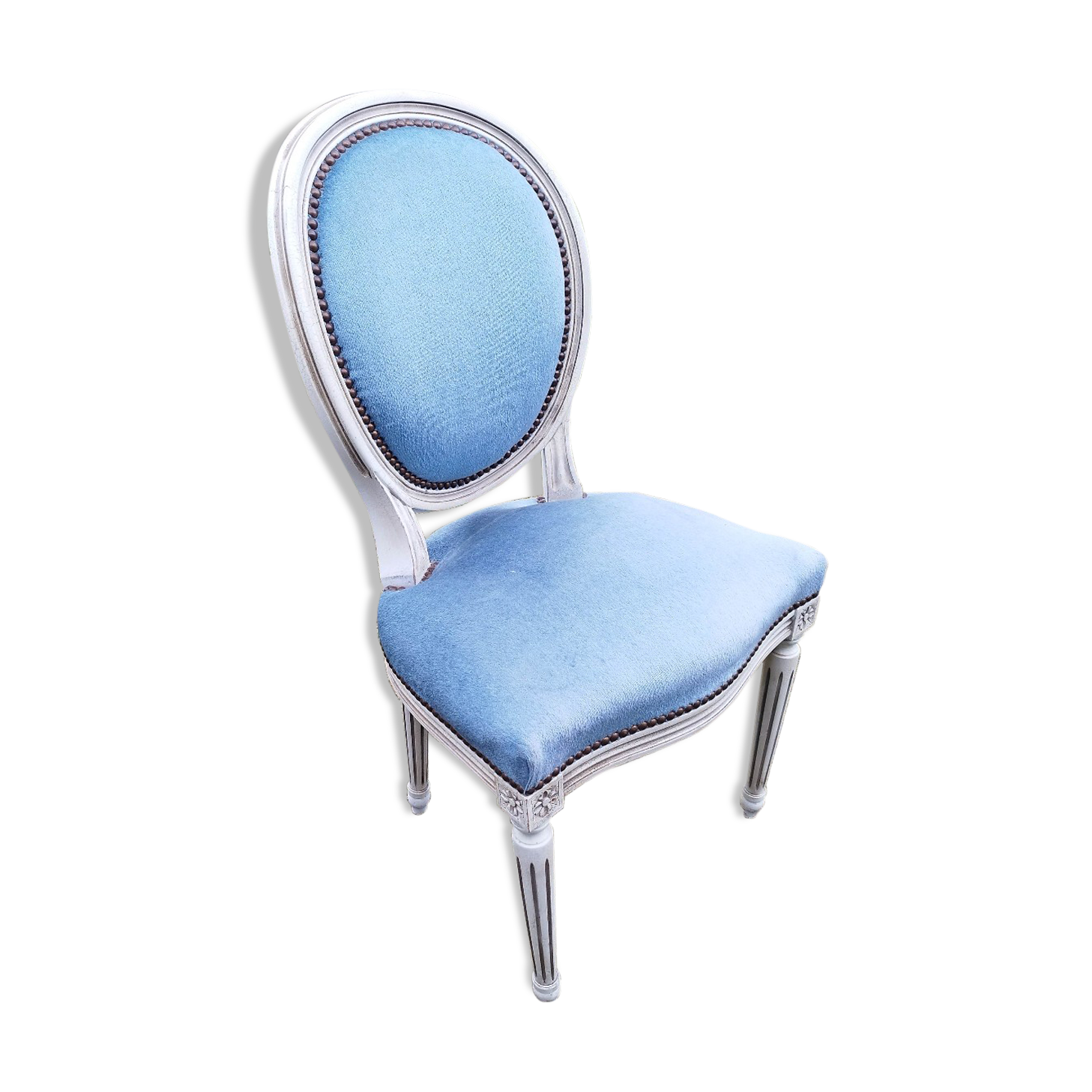 Chair Medallion velvet blue patina white Louis XVI