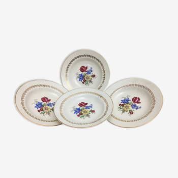 Set of 4 Vintage Hollow Plates in Porcelain Signed Sarreguemines