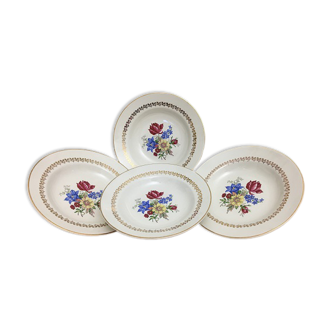 Lot de 4 Assiettes Creuses Vintage en Porcelaine Signées Sarreguemines