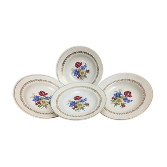 Set of 4 Vintage Hollow Plates in Porcelain Signed Sarreguemines