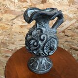 Old pitcher ewer gray ceramic signed vintage tableware