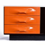 Meuble TV DF-2000 en marron, orange et blanc de Raymond Loewy.