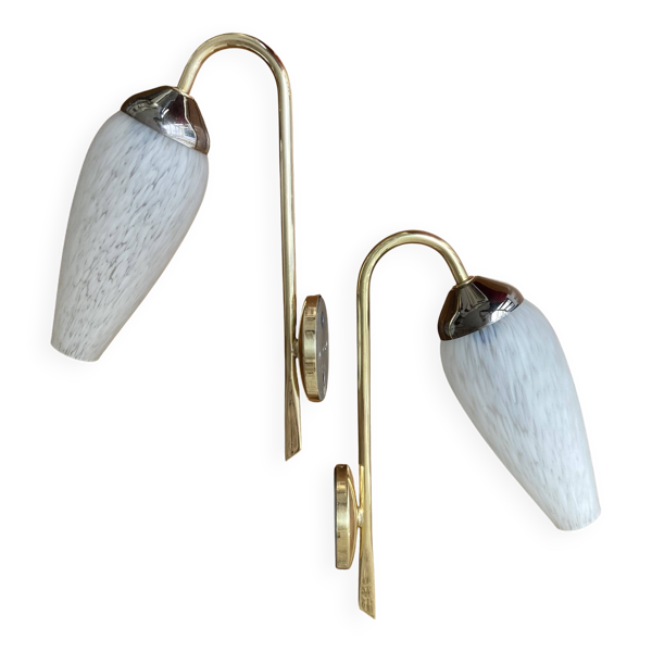 Paire d'appliques dorées et globe moucheté années 50