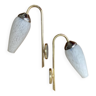 Pair of 50s gold and speckled globe wall lights