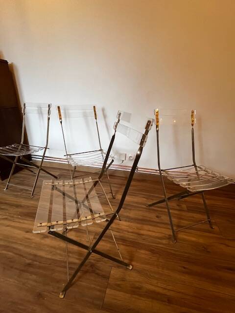 Set of 4 plexiglass folding chairs by Yonel Lebovici and Bernard Berthet 1970